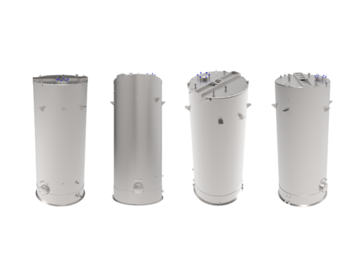 2 x neue vertikale Lagertanks aus Edelstahl mit 50.000 l aus AISI316L.