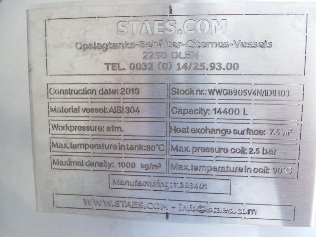 1 x 14.4m³ V2A; wärmetauscher; isoliert; ruhrwerke; vertikal; konisch