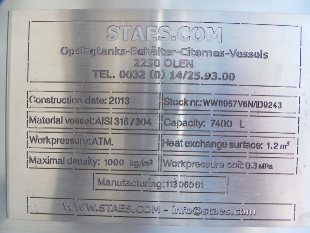 4 x 7,4m³ AISI 316; echangeur thérmique; vertical; cuves à mélange