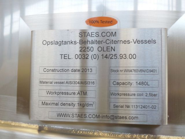 2 x 1.480L - 12 US bbl - 390 US gal AISI316; stainless-steel tanks; heat-exchanger; vertical; conical bottom