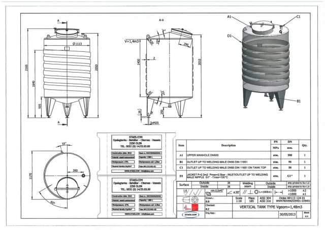 2 x 1.480L - 12 US bbl - 390 US gal AISI316; stainless-steel tanks; heat-exchanger; vertical; conical bottom