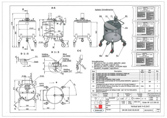 8 x 200L AISI316; roestvrijstalen mengtank; enkelwandig vertikaal op wielen