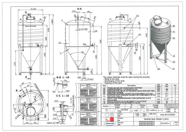 3 x 1.500L - 12 US bbl - 396 US gal - AISI304; CCT beer fermentors; fermentation tank for beer; heat exchanger