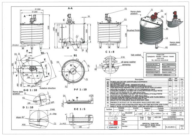 1 x 1.200L - 10 US bbl - 317 US gal - AISI304; stainless-steel mixing tank