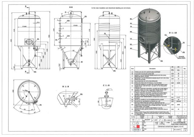 1 x 6.000L - 50 US bbl - 1.580 US gal - AISI304; CCT fermenter tank; heat exchanger; insulated