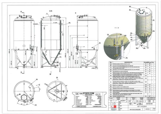 1 x 4m³ AISI304 CCT cuve de fermentation bière; échangeur thermique PED/CE & 1 x 3m³ AISI304 Cuve d'eau chaude