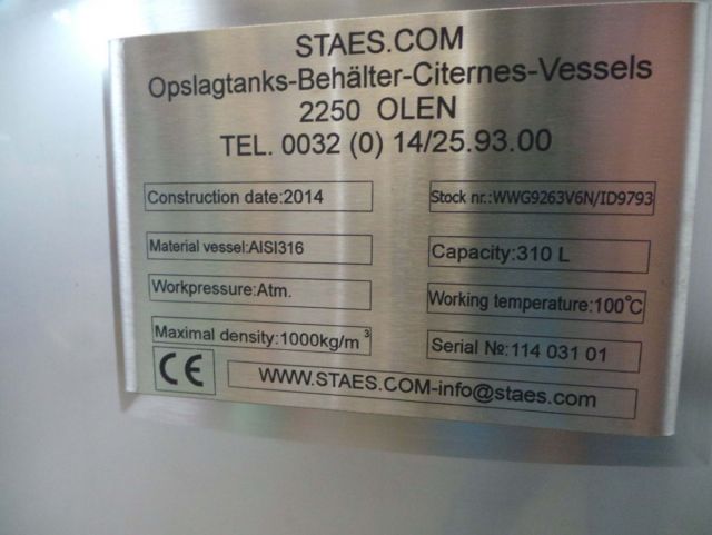 1 x 310L V4A; Edelstahl Mischbehälter; Wärmetauscher; isoliert