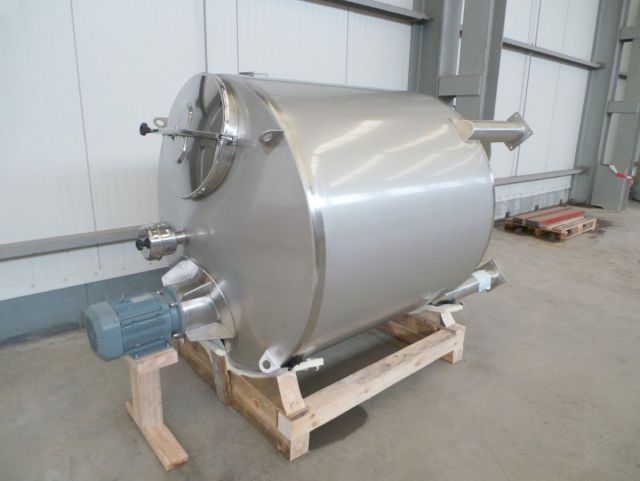 1 x 2.2m³ - AISI316 roestvrijstalen mengtank, vertikaal op poten, conische bodem