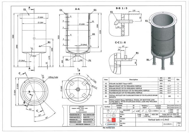 1 x 2.4m³ AISI304; vertikale RVS mengtank & 1 x 1.8m³ AISI304 vertikale RVS smelt-tank