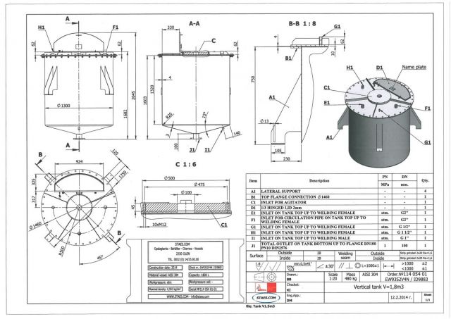1 x 2.4m³ AISI304; vertikale RVS mengtank & 1 x 1.8m³ AISI304 vertikale RVS smelt-tank