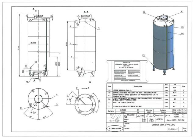 2 x 5.2m³ & 2 x 13.6m³ AISI304 cuves inoxydable pour l'industrie des médicament pour animaux;