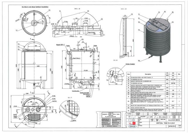 1 x 3.300L AISI304 Mischtank; Wärmetauscher; Isolierung