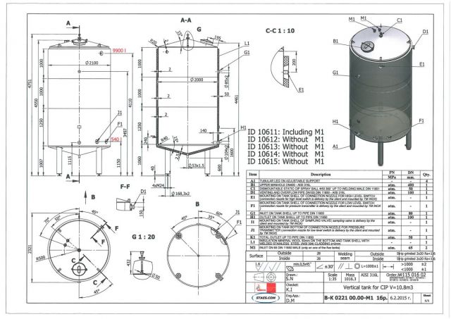 5 x 10.8m³ AISI316L; 5 x 7.7m³ AISI316L geïsoleerde RVS inox opslagtanks; verticaal op poten