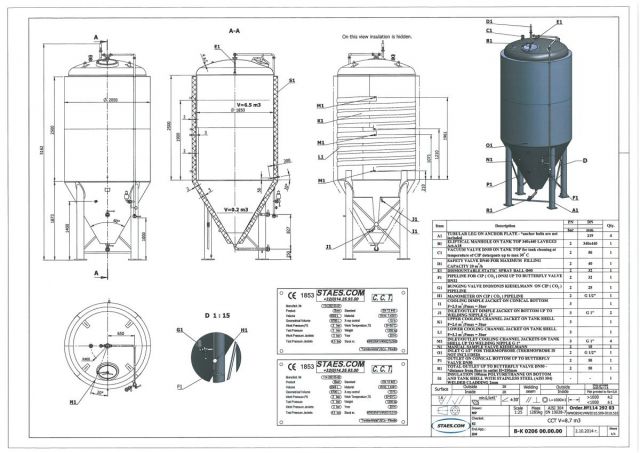 4 x 16,5m³ AISI304 & 2 x 8,7m³; CCT bier fermentatie tanks; PED CE TüV; 10% Rx