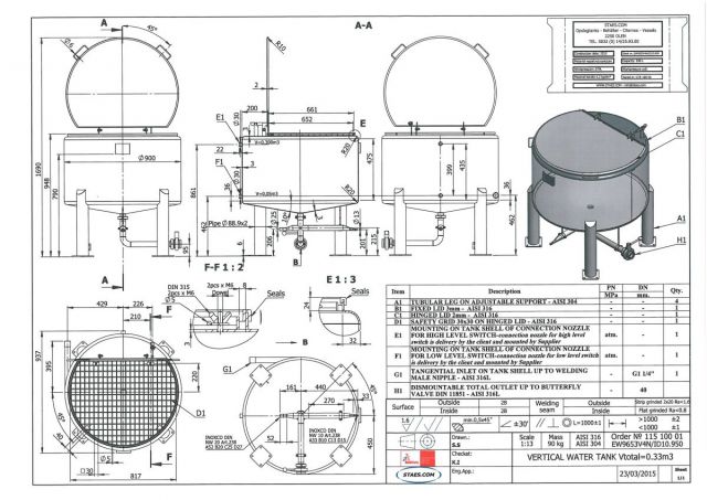 1 x 330L AISI316; stainless-steel storage-tank
