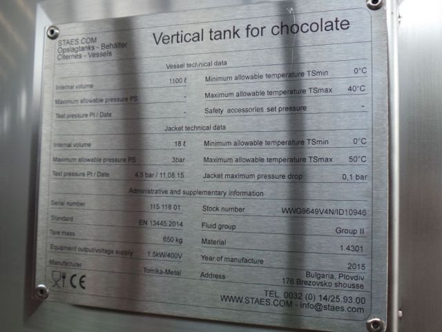 1 x 0.7m³ & 1 x 1.1m³ AISI304; Cuve de mélange; isolée; échangeur de chaleur