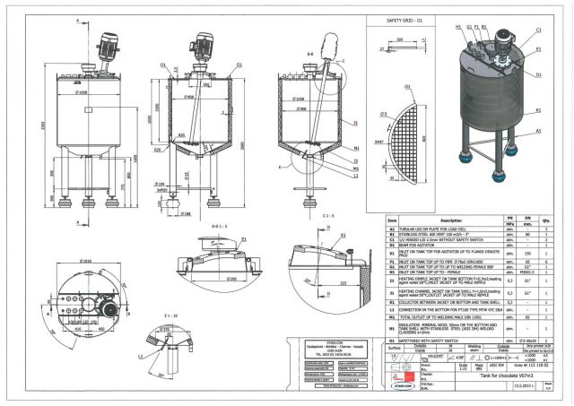 1 x 0.7m³ & 1 x 1.1m³ AISI304; Cuve de mélange; isolée; échangeur de chaleur