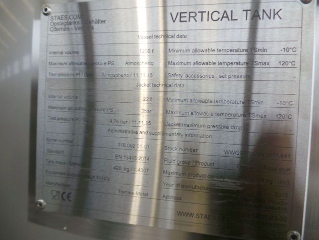 1 x 1.2m³ Brew kettle; insulated with agitator