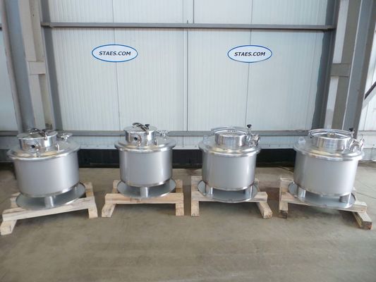 4 x 240L AISI 316L; stainless-steel mixing tanks customised for the customer's agtitators; single skin, vertical