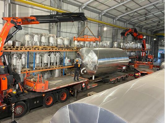 2 x Brand new 50.000L stainless-steel AISI304L vertical storage tanks.