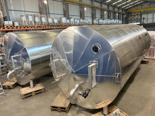 2 x Brand new 50.000L stainless-steel AISI304L vertical storage tanks.