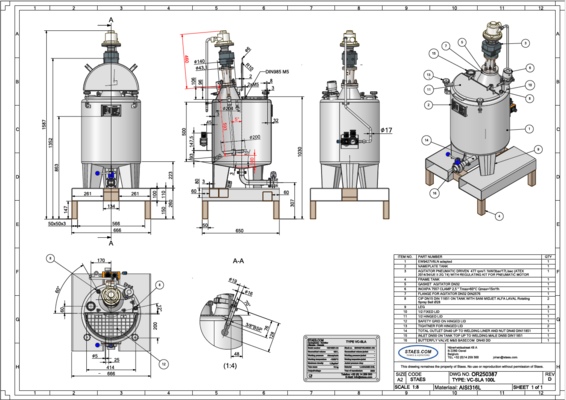 1 x New 100L stainless-steel AISI316L vertical mixing tank.