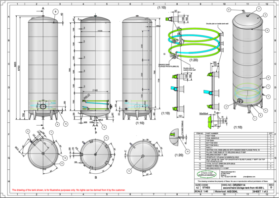 1 x stainless-steel second hand vertical storage tank of 40.000L in stainless-steel AISI 304L