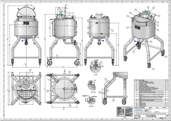 1 x New 150L stainless-steel AISI316L vertical mixing tank.