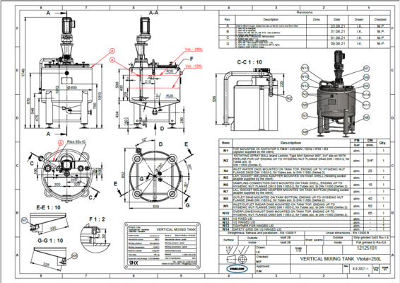 1 x New 250L Stainless-Steel  AISI316L Vertical Mixing Tank.