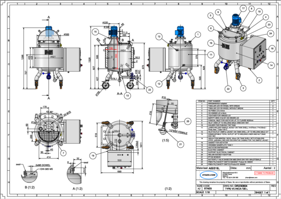 2 x neue vertikale 100L Edelstahl AISI316L Mischtanks