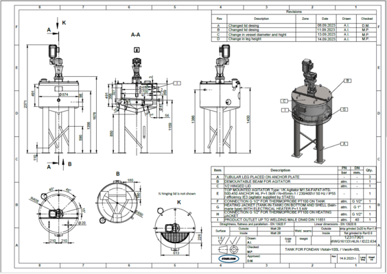 1 x New 80L stainless steel vertical mixing tank in AISI304L