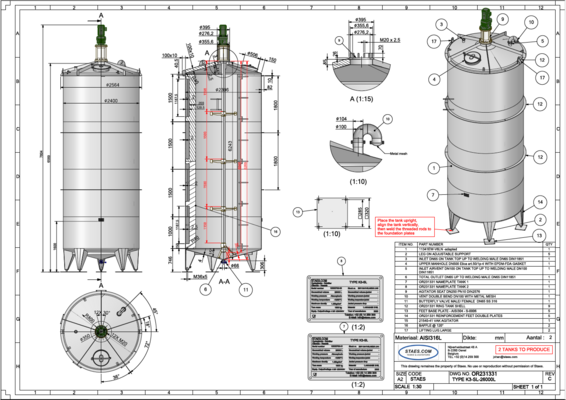 1 x Nieuwe roestvrijstalen verticale mengtank van 26.000L in AISI316L