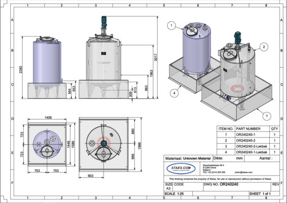 1 x nouvelle cuve de mélange verticale en acier inoxydable AISI316L de 2.000L. 1 x nouvelle cuve de stockage verticale en acier inoxydable AISI316L de 1.000L.