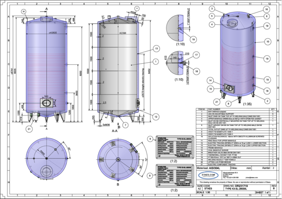 2 x neue vertikale Lagertanks aus Edelstahl mit 26.000L aus AISI304L.