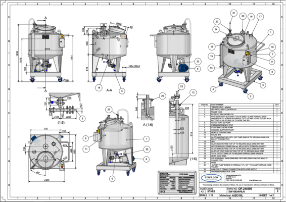 1 x Neuer vertikaler 340L Edelstahl AISI316L Lagertanks