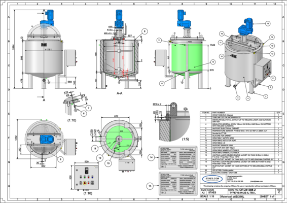 2 x New 750L stainless-steel AISI316L vertical mixing tanks.