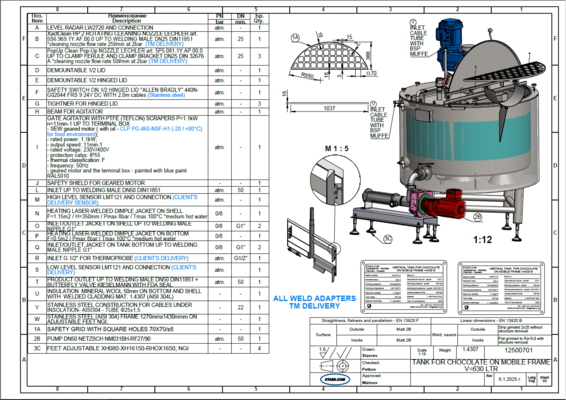 1 x New 500L stainless-steel AISI304L vertical mixing tank. 1 x New 60L stainless-steel AISI304L vertical mixing tank.