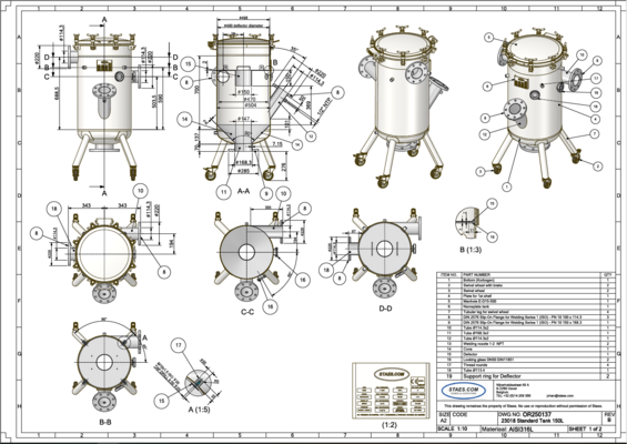1 x Nouvelle cuve de pression verticale 150L en acier inoxydable AISI316L.