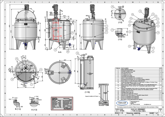 1 x Nieuwe roestvrijstalen verticale mengtank van 1.000L in AISI 316L