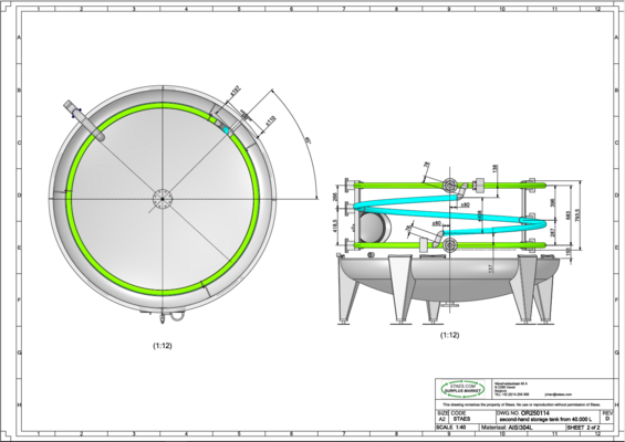 1 x stainless-steel second hand vertical storage tank of 40.000L in stainless-steel AISI 304L