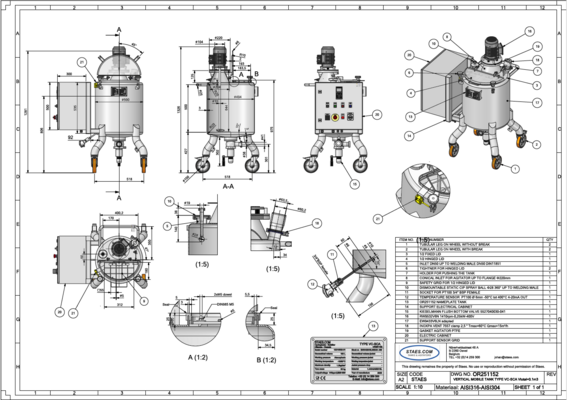 1 x Neuer vertikaler 100L Edelstahl-Mischbehälter aus AISI316L