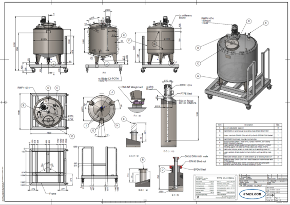 1 x Nouvelle cuve de mélange vertical en acier inoxydable 1000L en AISI316L