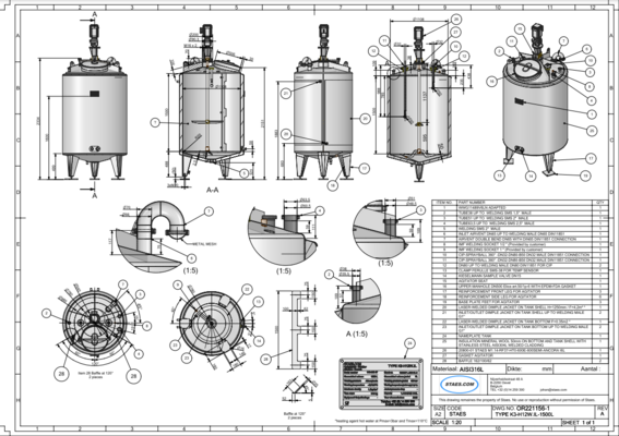 2 x nouvelles cuves de mélange verticales 1.500L en acier inoxydable AISI316L.