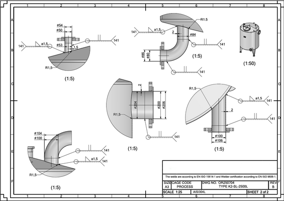 1 x New 2.500L stainless-steel AISI316L vertical storage tank.