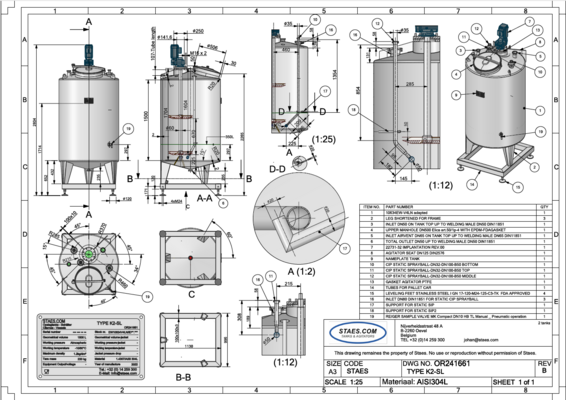 2 x Nieuwe roestvrijstalen verticale mengtanks van 1.500L in AISI316L