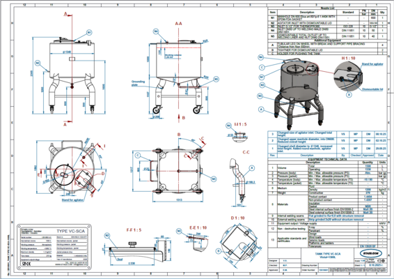 1 x Neuer vertikaler 1.500L Edelstahl AISI316L Lagertank.