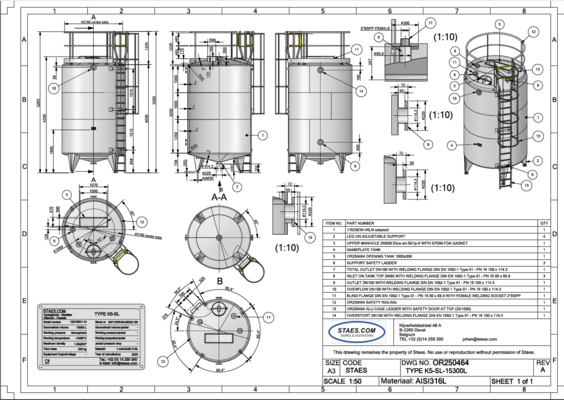 1 x Nouvelle cuve de stockage verticale en acier inoxydable AISI316L de 15.300L