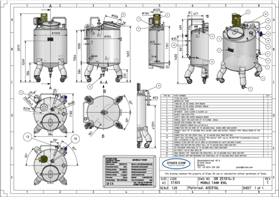 1 x Nouvelle cuve de mélange verticale en acier inoxydable de 300 L en AISI 316L. 1 x Nouvelle cuve de mélange verticale en acier inoxydable de 830 L en AISI 316L. 1 x Nouvelle cuve de mélange verticale en acier inoxydable de 1000 L en AISI 316L.