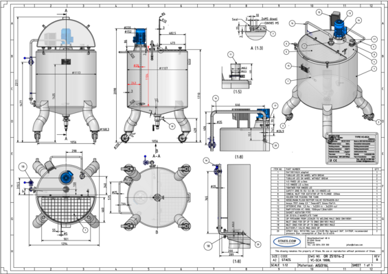 1 x Nouvelle cuve de mélange verticale en acier inoxydable de 300 L en AISI 316L. 1 x Nouvelle cuve de mélange verticale en acier inoxydable de 830 L en AISI 316L. 1 x Nouvelle cuve de mélange verticale en acier inoxydable de 1000 L en AISI 316L.