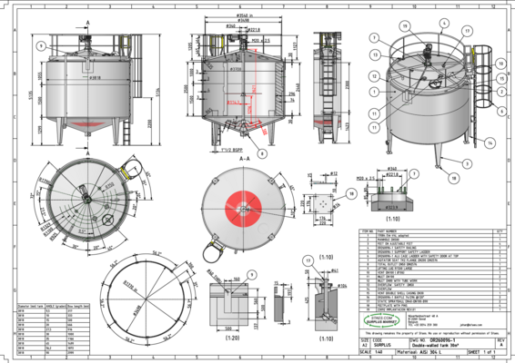 1 x cuve de mélange d'occasion inox verticale de 30.000L en inoxydable AISI 304L